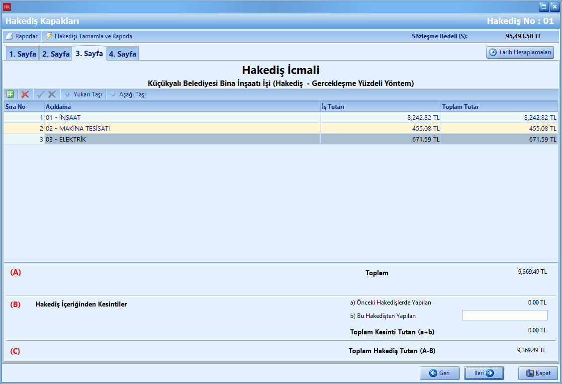 Hakediş İcmal (Kapak 3)