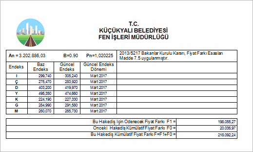 Yapım İşleri Anahtar Teslim Götürü Bedel Örnek Hakediş Fiyat Farkı Hesabı İkinci Sayfa