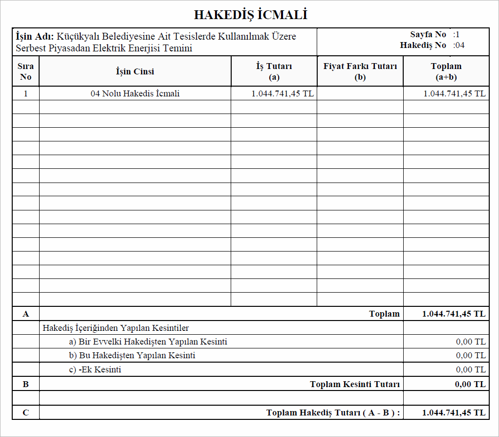 Elektrik Alımları Hakediş İcmali Raporu