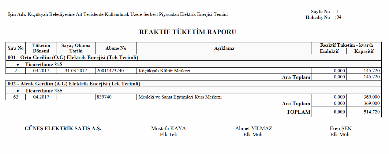 Reaktif Tüketim Raporu