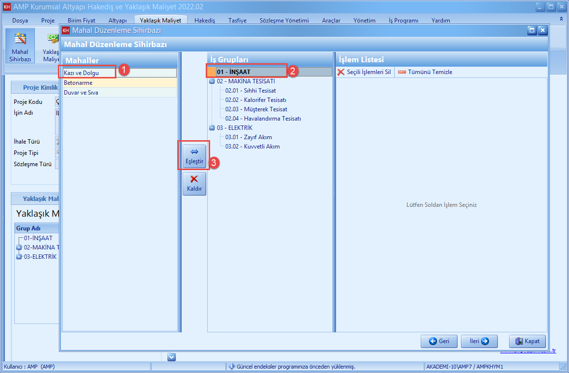 Mahal ve iş grubu eşleştirme