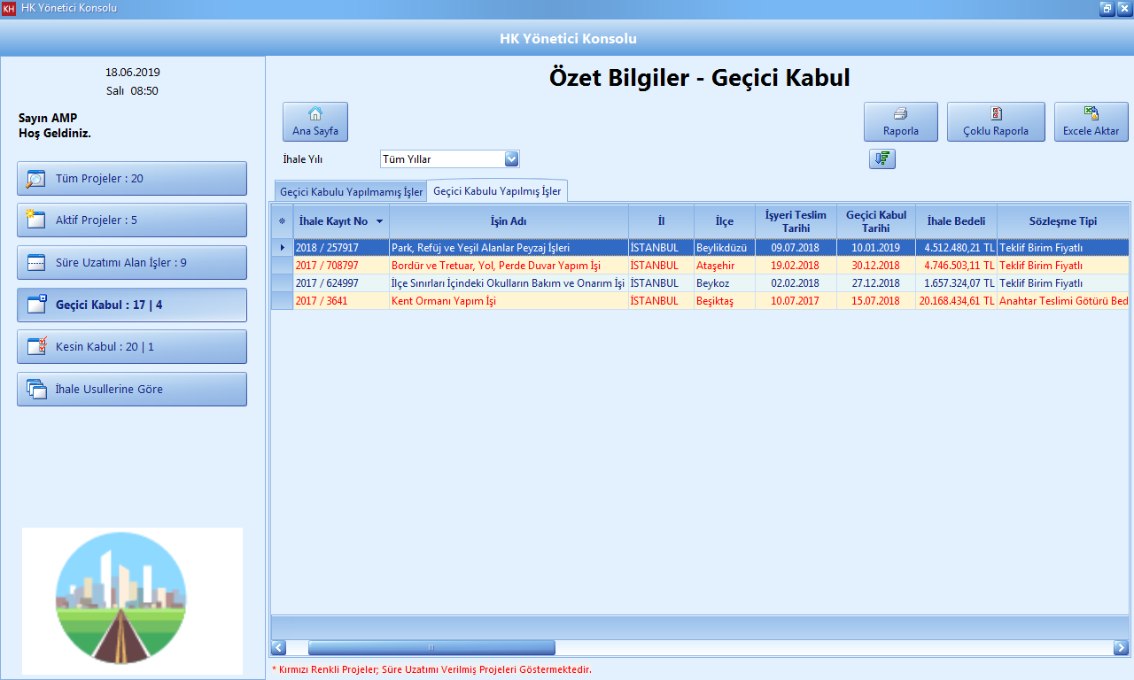 Geçici Kabulü Yapılan İşler